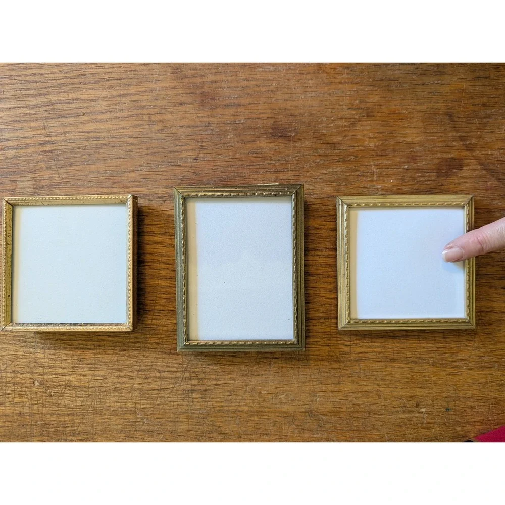 Vintage Miniature Gold Picture Frame Set Ornate Beaded Filigree Sm 3pc Lot *READ